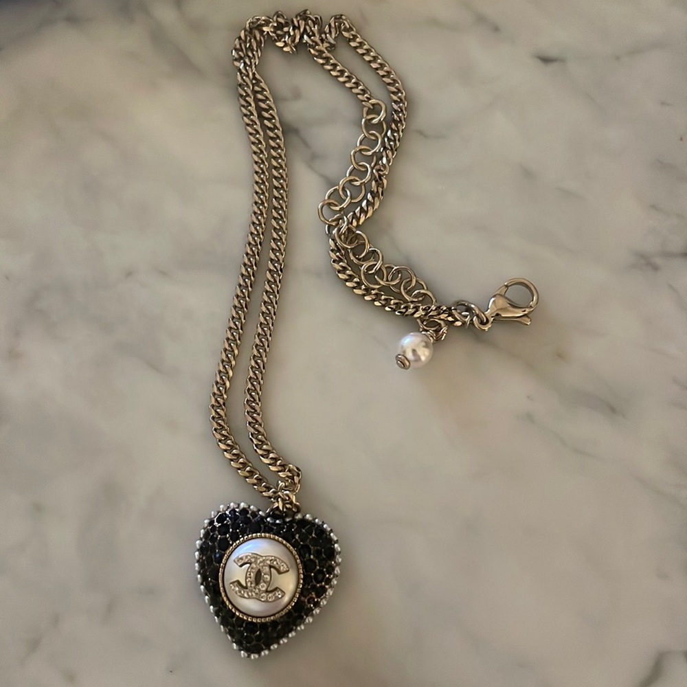 Chanel black heart necklace